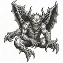 scary devil sitting tattoo design idea