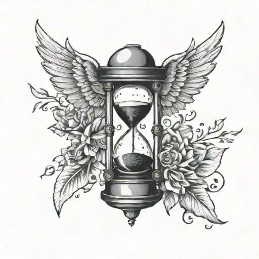 hourglass with angel wings tattoo design idea