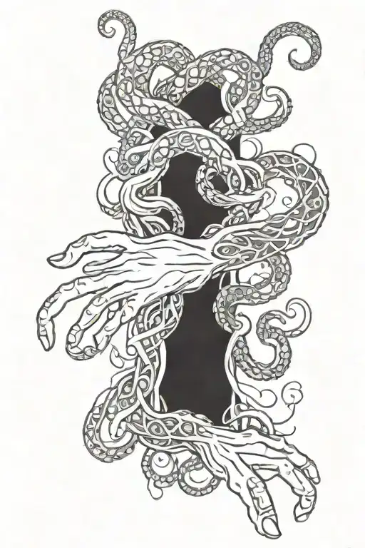 twisted hands and tentacles reaching out  tattoo design idea