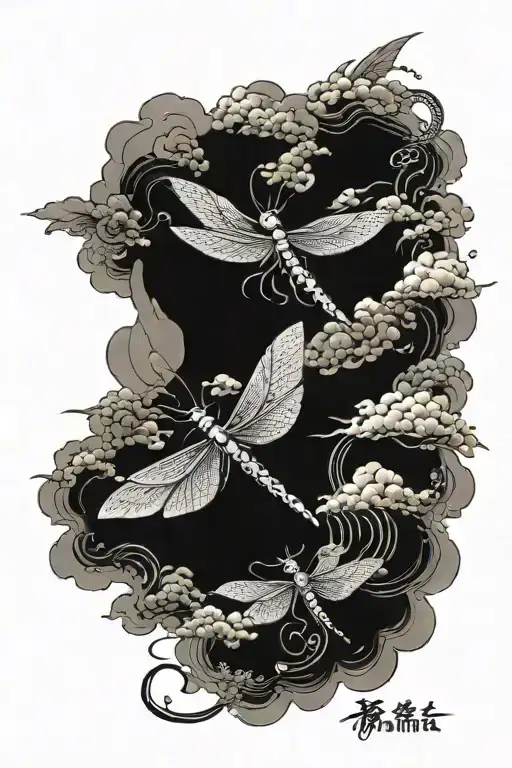 chiness dragon fly on clouds tattoo design idea