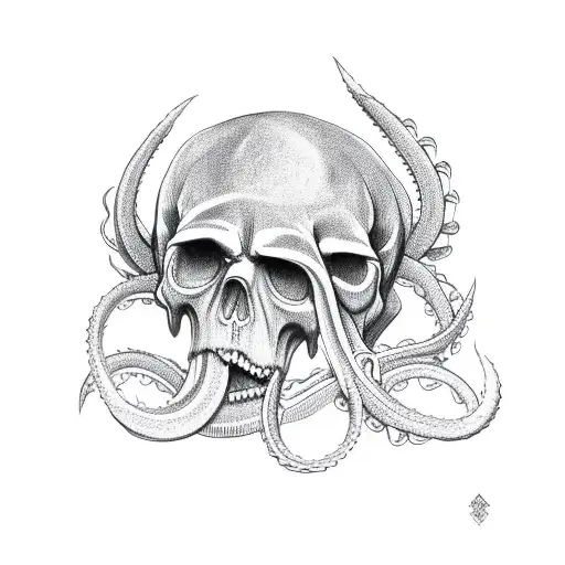kraken with skull tattoo design idea