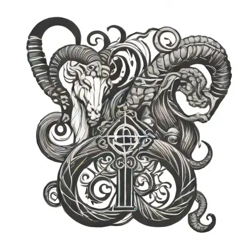 intertwined Capricorn Aries and Aquarius zodiac symbol tattoo design idea