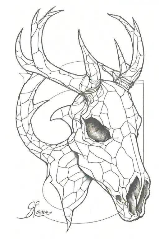 Deer skull on the handle tattoo design idea