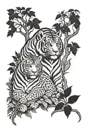 Chimp and tiger in nature scene tattoo design idea