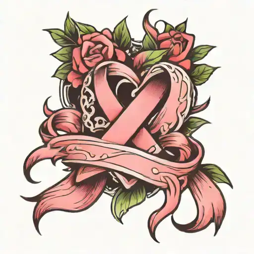 breast cancer ribbon, heart  tattoo design idea