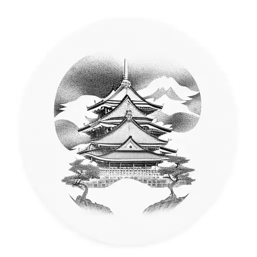 samourai and dragon and torii gate and sakura and mont fuji mixed altogether  tattoo design idea