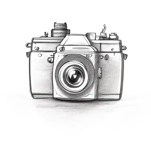 old camera with camera film coming out of it tattoo design idea