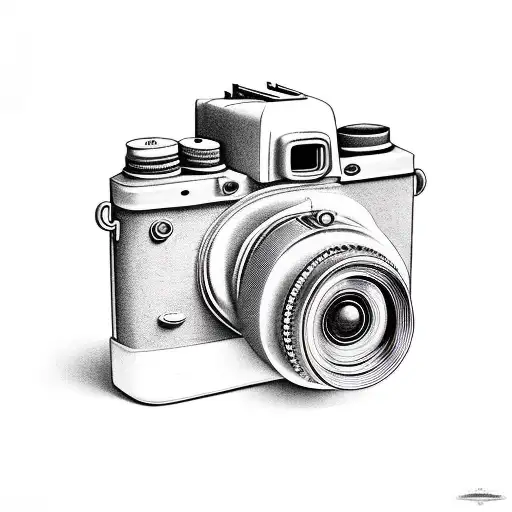 old camera with camera film coming out of it tattoo design idea