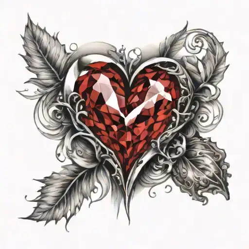 heart shaped ruby crystal heart tattoo design idea