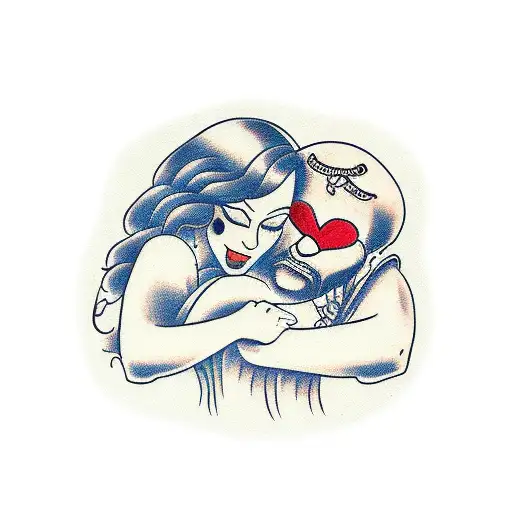 hug with girlfriend tattoo design idea