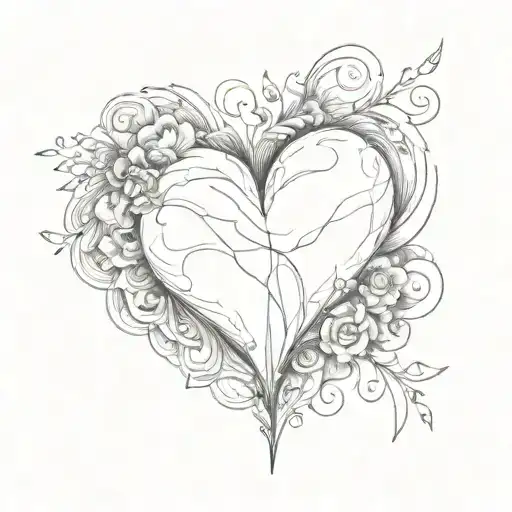 love heart line on the half, left side more hidden or cover with clods that meanse unknow other feelings attacked tattoo design idea