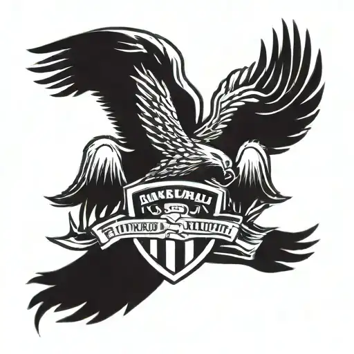 A stylized eagle intertwined with the Arsenal football club crest, symbolizing dedication to both family and passion for football tattoo design idea