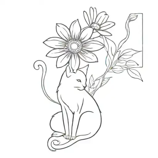 daisy flower, cat tattoo design idea