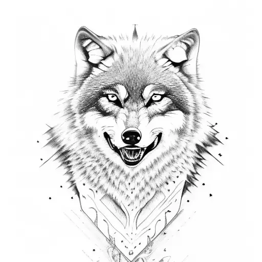 Wolf with teeth showing blue eyes tattoo design idea