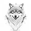 Wolf with teeth showing blue eyes tattoo design idea