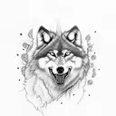 Wolf with teeth showing blue eyes tattoo design idea