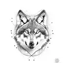 Wolf with teeth showing blue eyes tattoo design idea