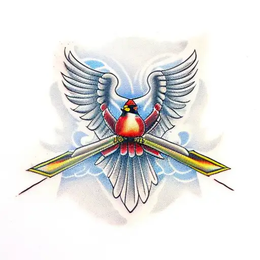 cardinal and angel wing combined tattoo design idea