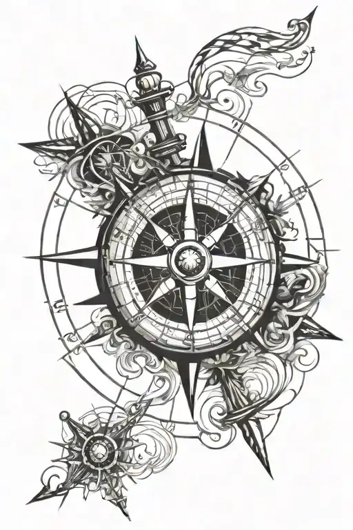 nautical compass with black stripes and strokes without patterns tattoo design idea