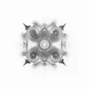 A mesmerizing abstract pattern inspired by the visual effects of a rave party, incorporating elements of hard Berlin-style techno music tattoo design idea