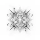 A mesmerizing abstract pattern inspired by the visual effects of a rave party, incorporating elements of hard Berlin-style techno music tattoo design idea