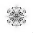 A mesmerizing abstract pattern inspired by the visual effects of a rave party, incorporating elements of hard Berlin-style techno music tattoo design idea