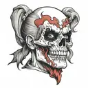 A smoking skull with Harley Quinn and Joker inspired face paint designs tattoo design idea