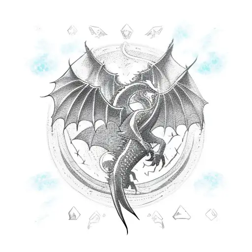 An epic battle scene between a dragon and a phoenix in a virtual reality gaming world tattoo design idea
