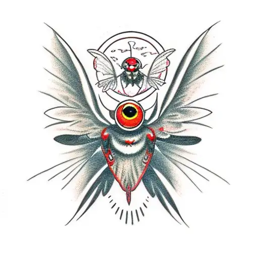 mothman with red eyes and black antennae tattoo design idea