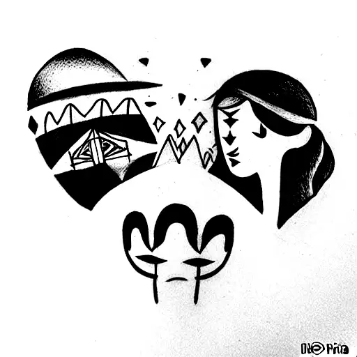 El dibujo podría representar a los tres aventureros, Elena, Lucas y Martín, parados en la orilla de la isla, mirando hac tattoo design idea