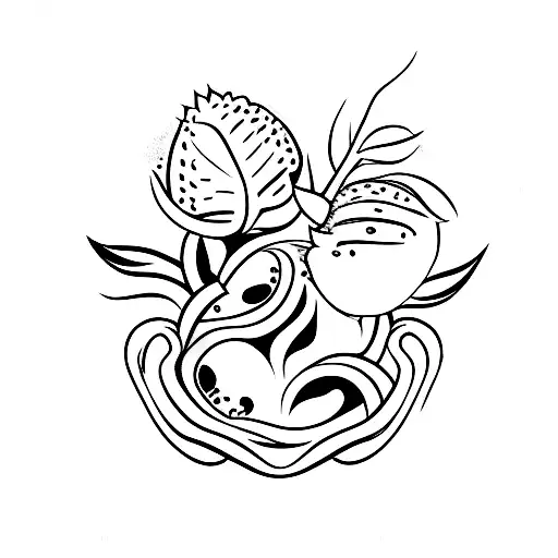 Arm piece with a kiwi, a lychee, a peach, a quina fruit tattoo design idea