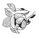 Arm piece with a kiwi, a lychee, a peach, a quina fruit tattoo design idea