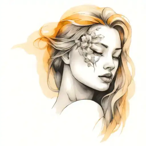 motherhood symbolic no face punk sketch black grey and one prominent colour tattoo design idea