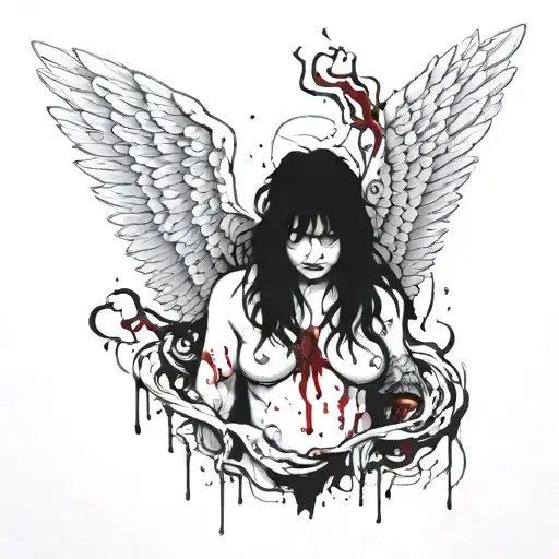 dark angel with a belly covered in blood dripping tattoo design idea