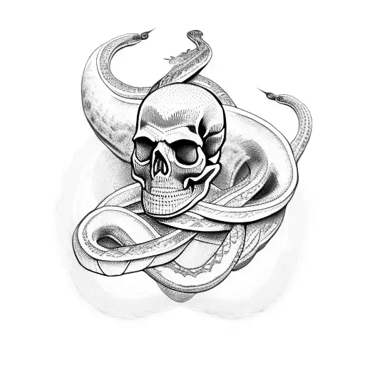 skull and snake sleeve tattoo design idea