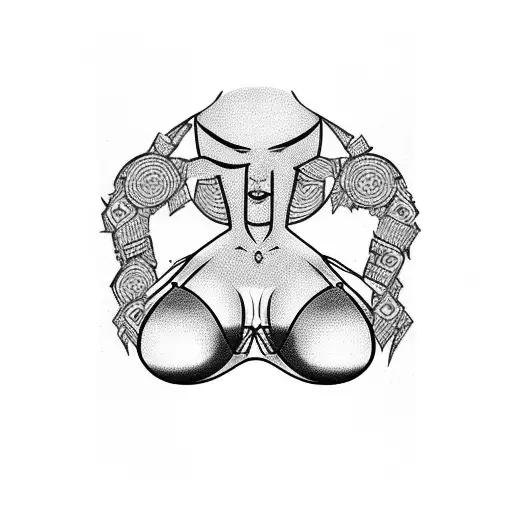 Trash polka art with a sexy woman in a war bikini tattoo design idea