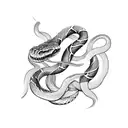 Intricate snake intertwined with a Chinese phrase tattoo design idea