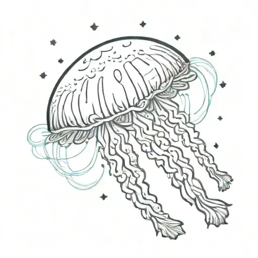 moon and jellyfish swimming tattoo design idea
