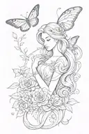 Rapunzel's flower with a butterfly on in whose body is a semicolon and wings are on left sight tattoo design idea