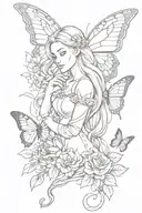 Rapunzel's flower with a butterfly on in whose body is a semicolon and wings are on left sight tattoo design idea