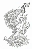 Rapunzel flower on which stands a butterfly whose body is semicolon and wings are left sided tattoo design idea