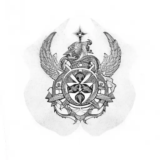 escudo de Atenea, tridente de Poseidón y el rayo de zeus tattoo design idea