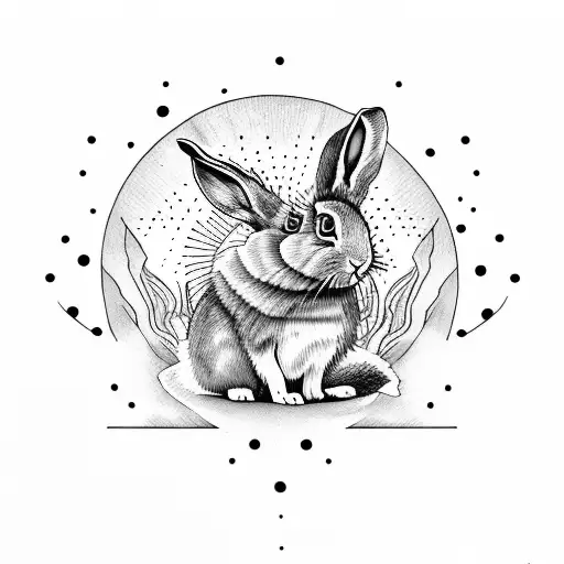 running rabbit racing with the sinking sun tattoo design idea