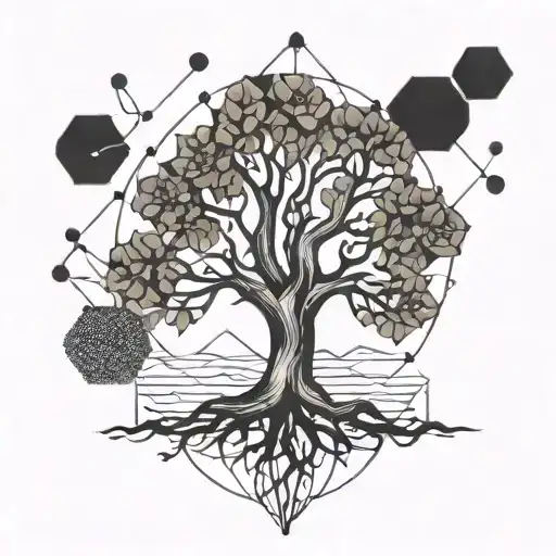 A geometric tree design incorporating electrical symbols, representing the balance between nature and handy work tattoo design idea