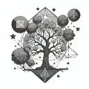 A geometric tree design incorporating electrical symbols, representing the balance between nature and handy work tattoo design idea
