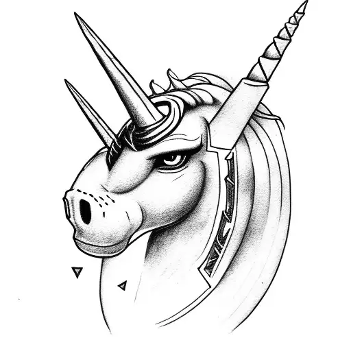 the predator sitting on the unicorn and holding lightening tattoo design idea