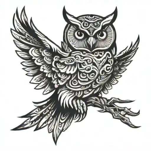 tribal owl flying tattoo design idea