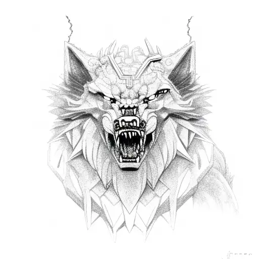 Fenrir with chains tattoo design idea