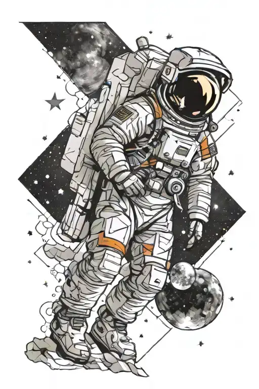 milky way with astronaut, geometric shapes tattoo design idea