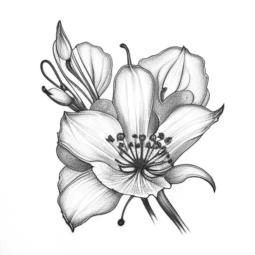 bouquet with Lilly of the valley, larkspur, cosmos and morning glory tattoo design idea